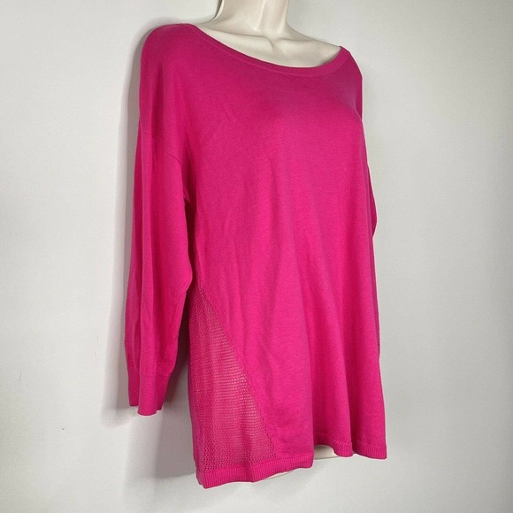 American Eagle Blouse Women’s XL Hot Pink Top Shirt Semi Sheer Back Knit AEO - Picture 2 of 6